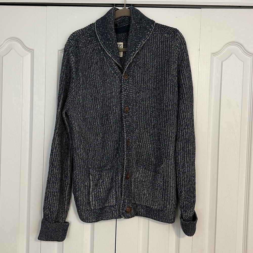 GRAYERS Men’s Belmont Plaited Cardigan Sweater Blue Charcoal ONLY - Size L